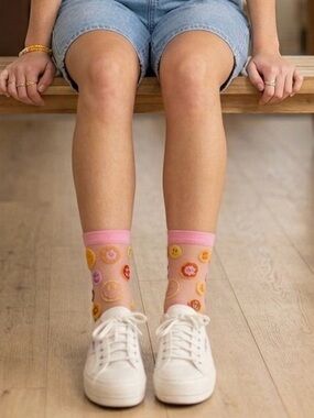 NWT Sock Candy Smiley Face Daisy Sheer Socks Multi Color